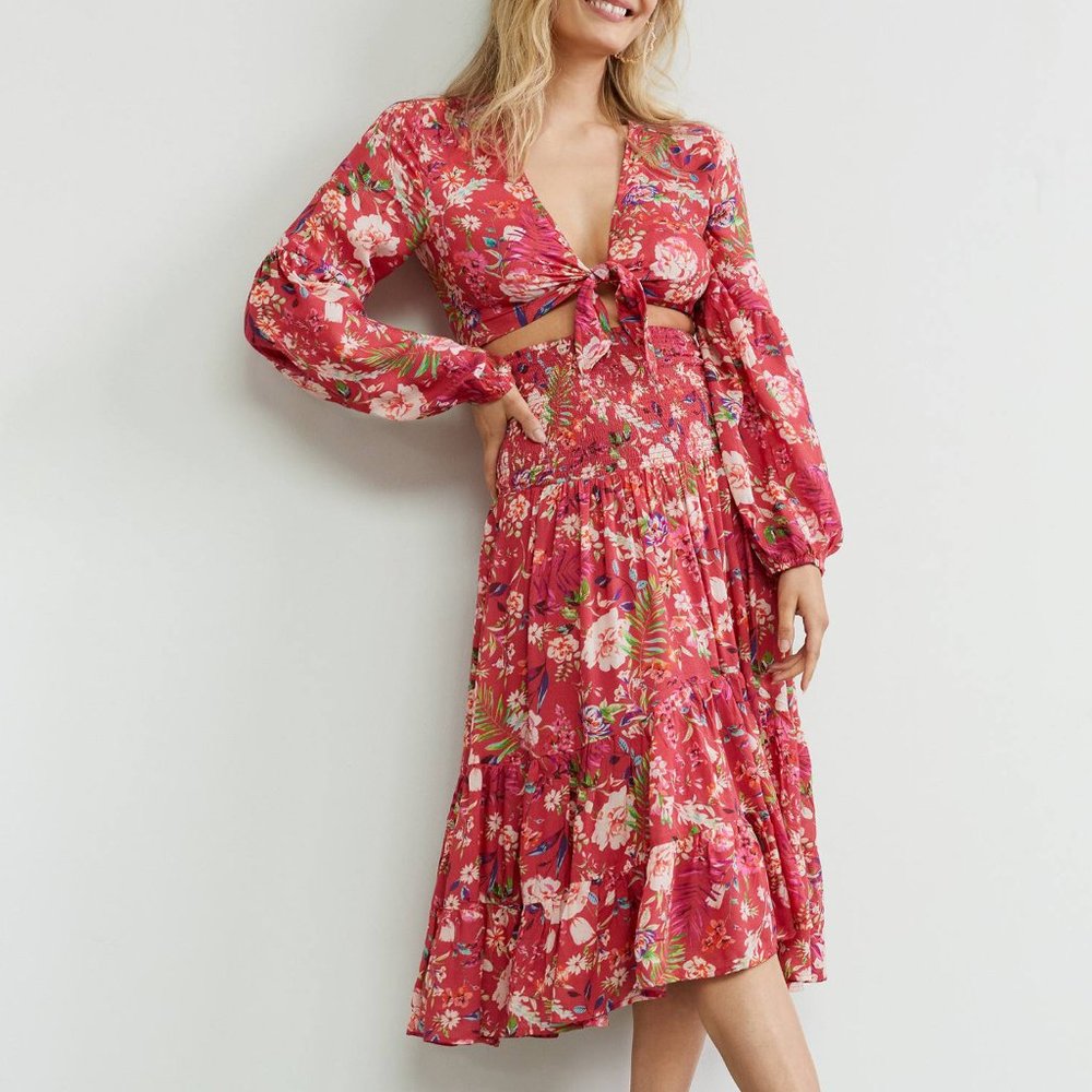 HTF Anthropologie Smocked Floral Skirt Set